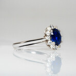 Genuine Blue Sapphire + 12 count Diamond 18K White Gold Ring (6.5)