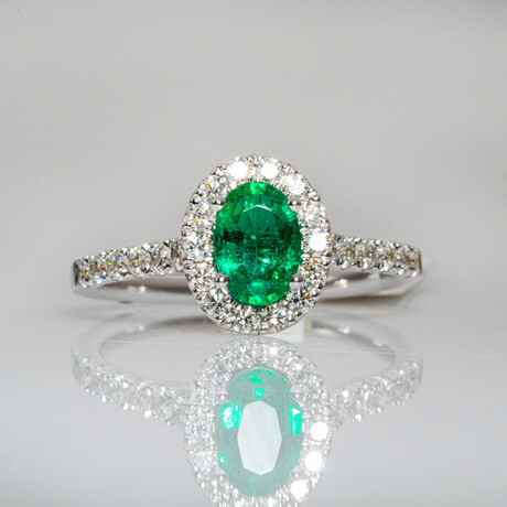 Genuine Emerald + Diamond 18K White Gold Ring (5)