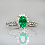 Genuine Emerald + Diamond 18K White Gold Ring (6)