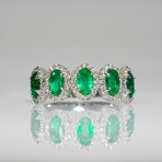 Genuine Emerald + Diamond 14K White Gold Ring (6.5)