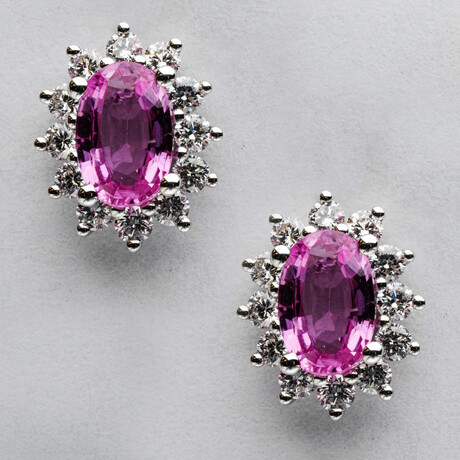 Genuine Pink Sapphire + White Diamond Earrings