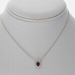Genuine Oval Shaped Ruby + White Diamond Pendant on Solid 18K White Gold Necklace