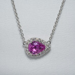 Genuine Pink Sapphire Pendant on Solid 14K White Gold Necklace