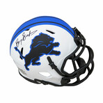 Barry Sanders // Detroit Lions // Signed Riddell Lunar Eclipse Speed Mini Helmet // White Matte