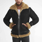 Derek Shearling Aviator Jacket // Washed Brown + Ginger Curly Wool (Small)