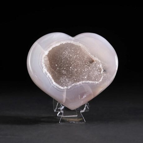Genuine Agate with Druzy Quartz Crystal Heart