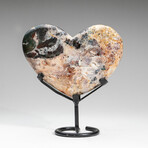 Genuine Crazy Lace Agate Heart on Metal Stand