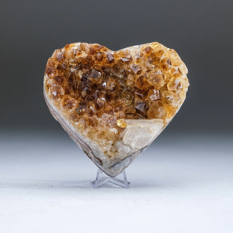 Genuine Citrine Crystal Cluster Heart with Calcite Crystal with Acrylic Display Stand