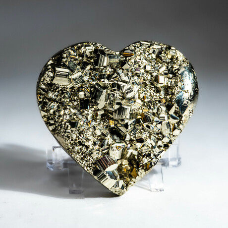 Genuine Pyrite Heart with Acrylic Display Stand v.2