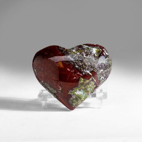 Genuine Bloodstone Puff Heart + Velvet Pouch