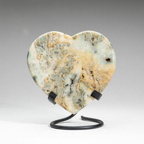 Genuine Dendritic Agate Heart on Metal Stand