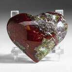Genuine Bloodstone Puff Heart + Velvet Pouch