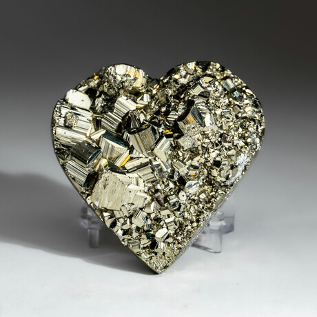 Genuine Pyrite Heart with Acrylic Display Stand v.1