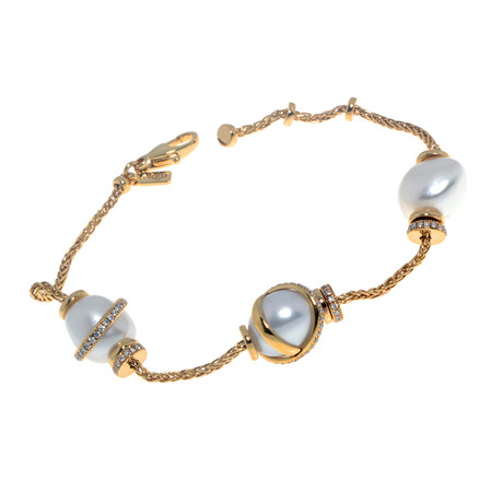 Baie Des Anges 18K Yellow Gold Diamond + Pearl Bracelet // 6" // Store Display