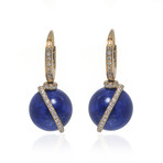 Baie Des Anges 18K Yellow Gold Diamond + Lapis Lazuli Earrings I // Store Display