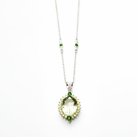 Prasiolite Necklace Peridot + Chrome Diopside Accents // 18"