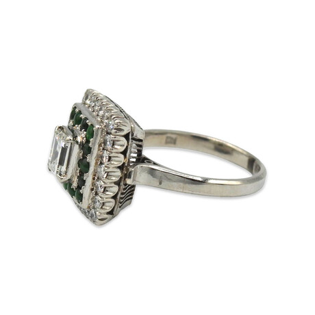 Platinum Diamond + Jade Ring // Ring Size: 4.25 // Pre-Owned