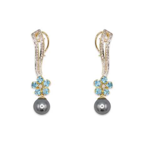 18K White Gold Diamond + Pearl + Topaz Earrings // Pre-Owned