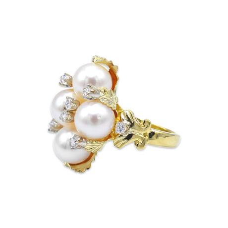 18K Yellow Gold Diamond + Pearl Ring // Ring Size: 5.5 // Pre-Owned