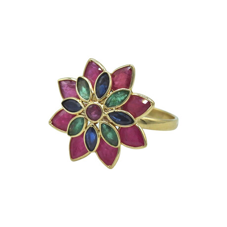 18K Yellow Gold Ruby + Emerald + Sapphire Ring // Ring Size: 7.25 // Pre-Owned