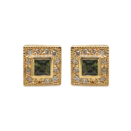 14K Yellow Gold Diamond + Peridot Earrings // Pre-Owned