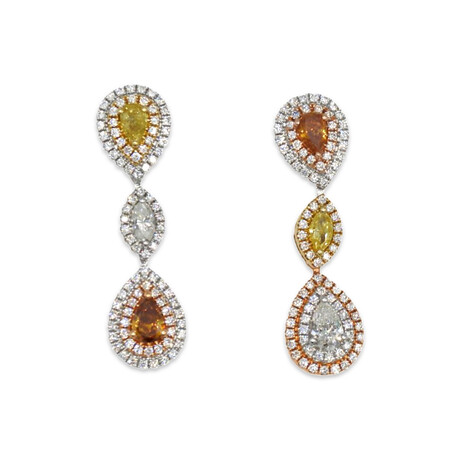18K Yellow Gold + 18k White Gold + 18k Rose Gold Diamond Earrings // Pre-Owned