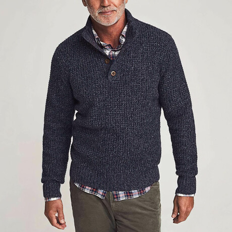 Cashmere Wool Waffle 1/4 Button // Denim Melange (XS)