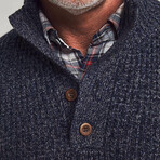 Cashmere Wool Waffle 1/4 Button // Denim Melange (S)