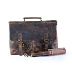 Vintage Retro Buffalo Leather Briefcase // 15" // Brown