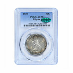 1920 Pilgrim Commemorative Silver Half Dollar // Spectacular Colorful Toning // PCGS Certified AU58+ CAC // Wood Presentation Box