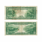 1914 $5 & $10 Large-Size Federal Reserve Notes // Set of 2 // Lightly Circulated // Deluxe Collector's Pouch