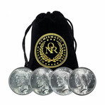 Peace Silver Dollars // Set of 4 Different Dates (1922-1925) // Almost Uncirculated Condition // Deluxe Collector's Pouch