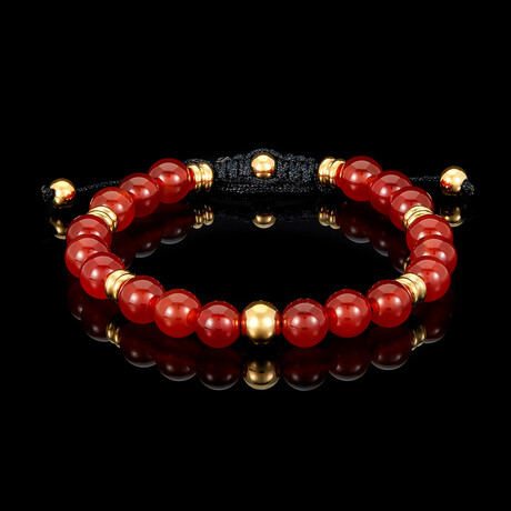 Red Agate + Gold Plated Steel Bead Adjustable Bracelet // 7.75"