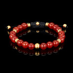 Red Agate Stone + Gold Plated Stainless Steel Adjustable Bracelet // 7.75"