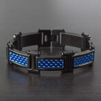 Blue Carbon Fiber Black Plated Stainless Steel Link Bracelet // 8.5