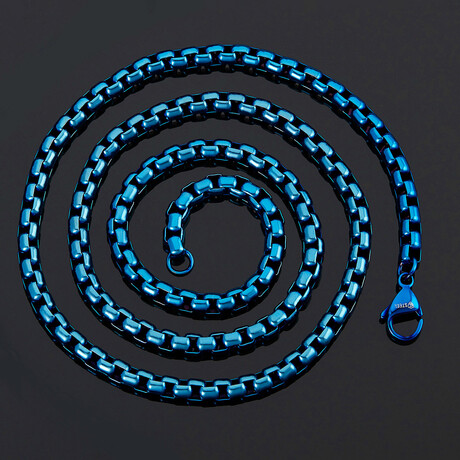 Polished Blue Plated Stainless Steel Box Chain Necklace // 28"