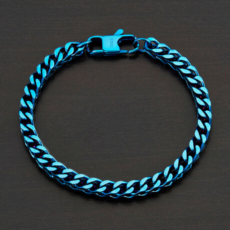 Blue Plated Stainless Steel Franco Chain Bracelet // 8.75"