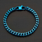 Blue Plated Stainless Steel Franco Chain Bracelet // 8.75"