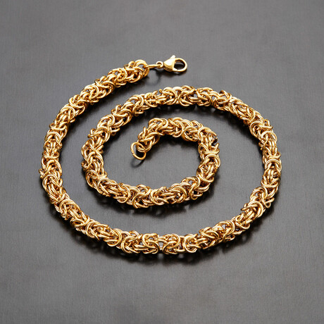 Yellow Plated Stainless Steel Byzantine Chain Necklace // 21"