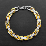 Two Tone Stainless Steel Byzantine Chain Bracelet // 8"