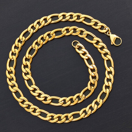 Yellow Plated Stainless Steel Figaro Chain Necklace // 24"