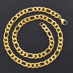 Gold Plated Stainless Steel 9mm Figaro Chain Necklace // 24"