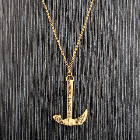 Textured Gold Plated Stainless Steel Hatchet Axe Pendant // 24"