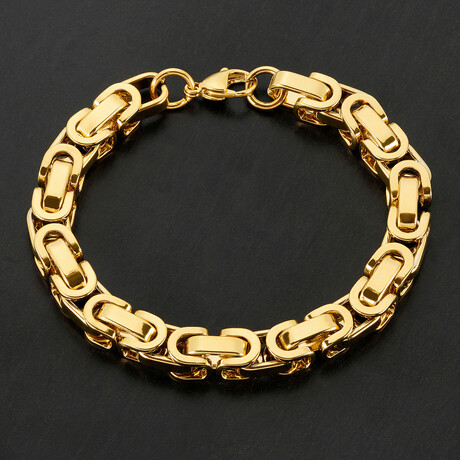 Gold Plated Stainless Steel Byzantine Chain Bracelet // 8"