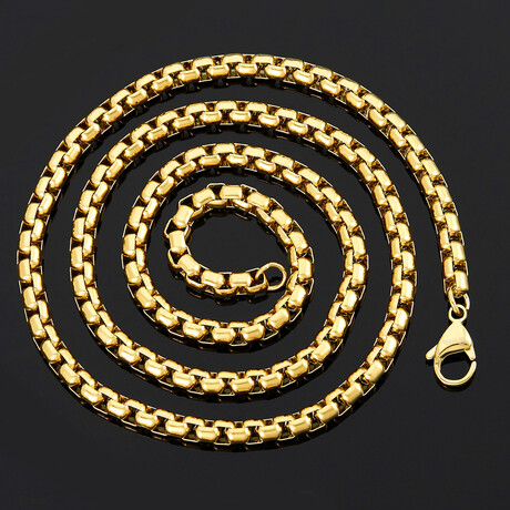 Polished Gold Plated Stainless Steel Box Chain Necklace // 28"