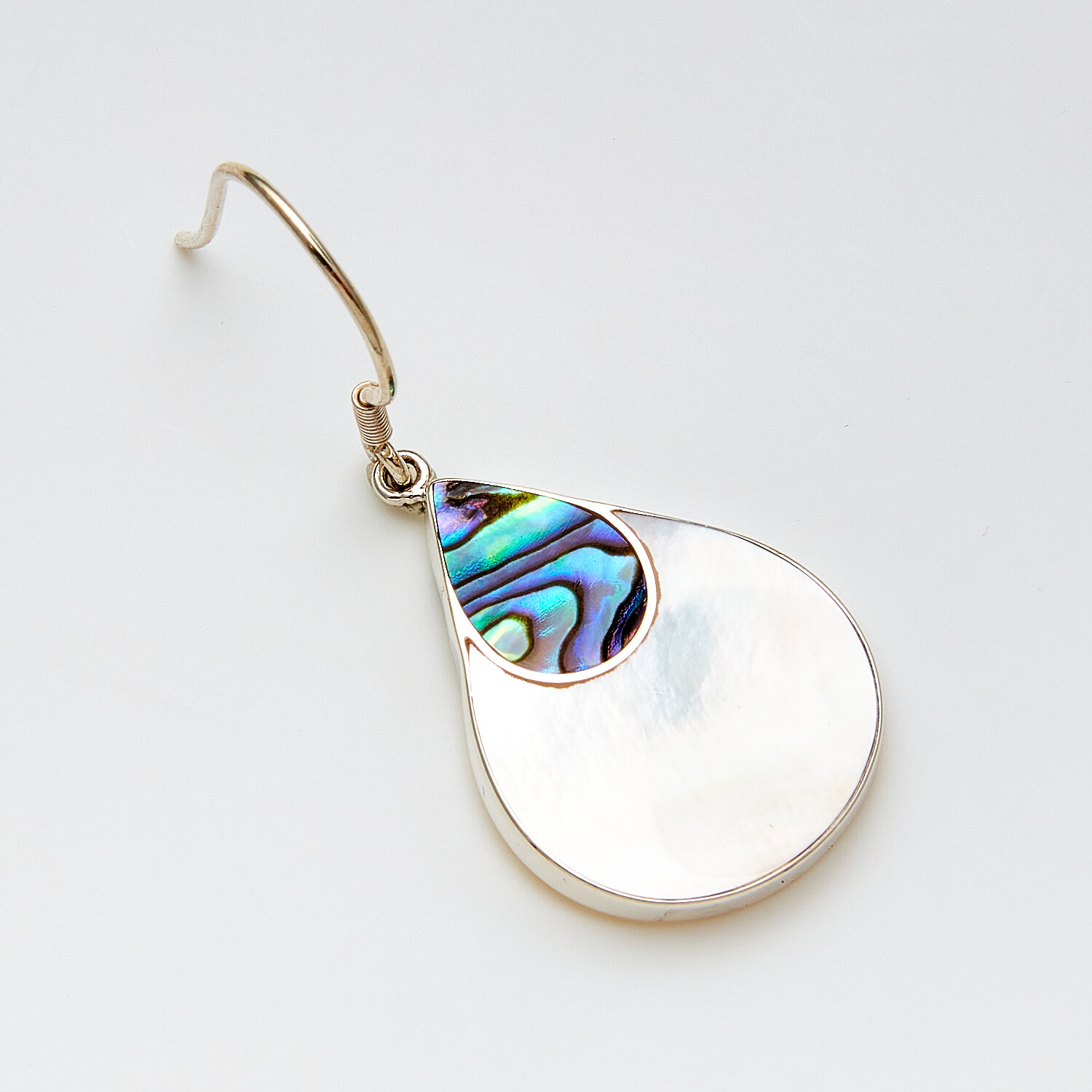 Sterling Silver Teardrop Abalone Mother Of Pearl Wire Back Earrings