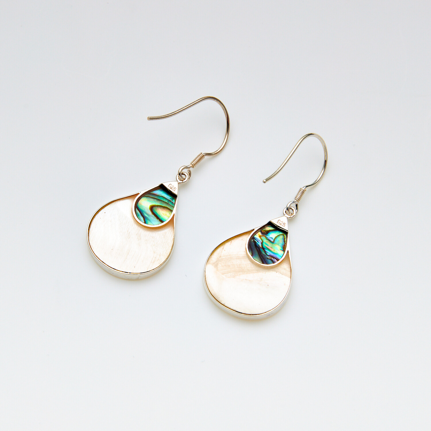 Sterling Silver Teardrop Abalone Mother Of Pearl Wire Back Earrings