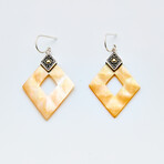Bali Silver + 18K Gold Diamond Shaped Carved Mother of Pearl Earrings // Yellow