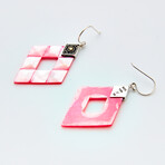 Bali Silver + 18K Gold Diamond Shaped Carved Mother of Pearl Earrings // Pink