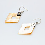 Bali Silver + 18K Gold Diamond Shaped Carved Mother of Pearl Earrings // Yellow